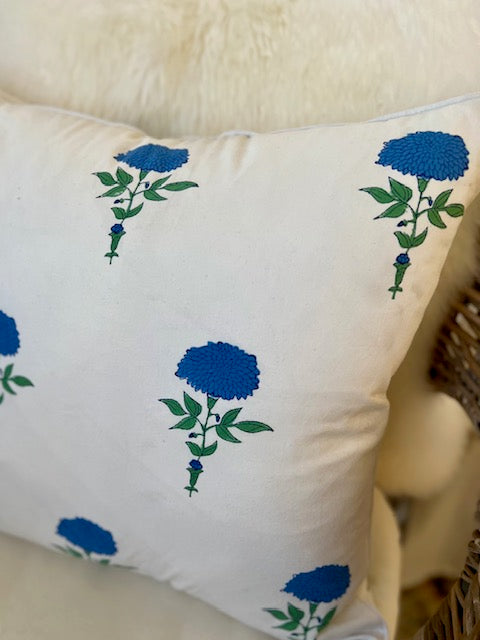 Throw Pillow - Blue Zinnia