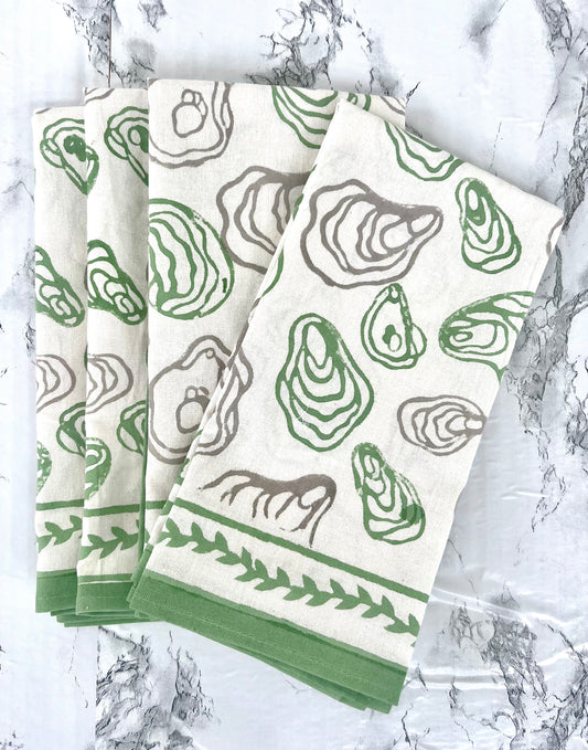 Maine Oysters – Green Napkins, set of 4