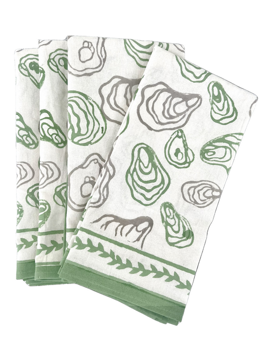 Maine Oysters – Green Napkins, set of 4