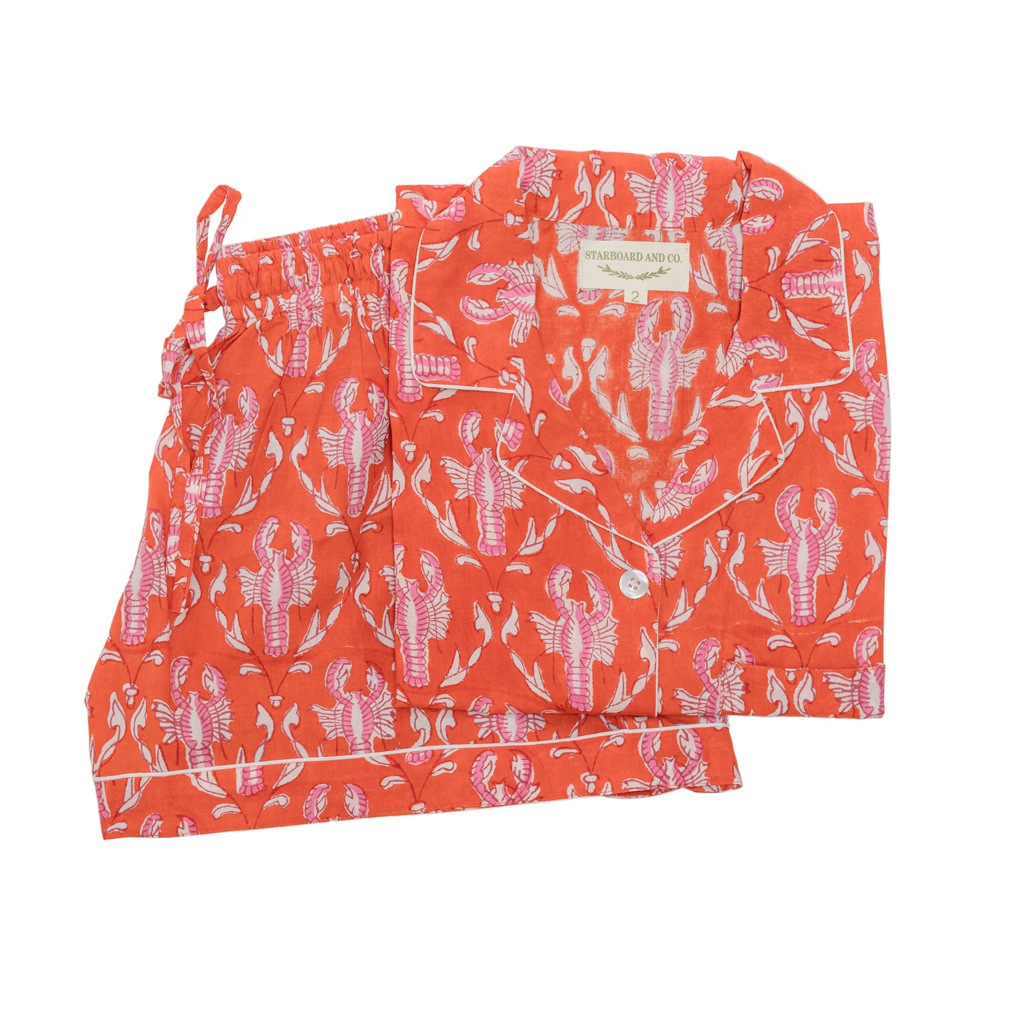 Shorts Night Suit in Orange and Pink Lobster