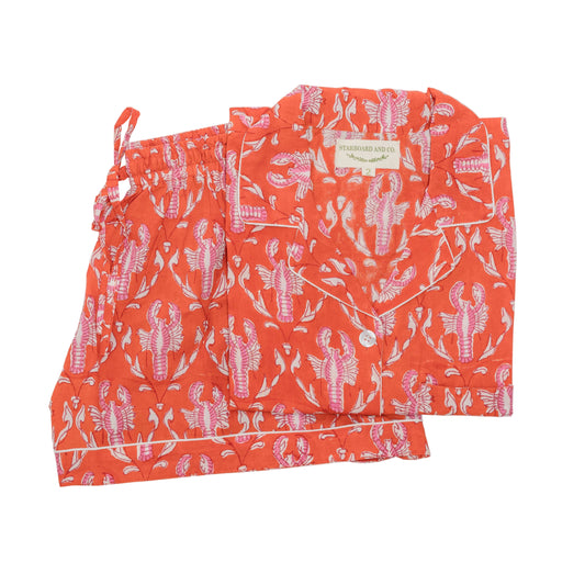 Shorts Night Suit in Orange and Pink Lobster