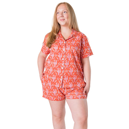 Shorts Night Suit in Orange and Pink Lobster